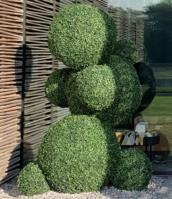 connected globes in uv outdoor boxwood topiary